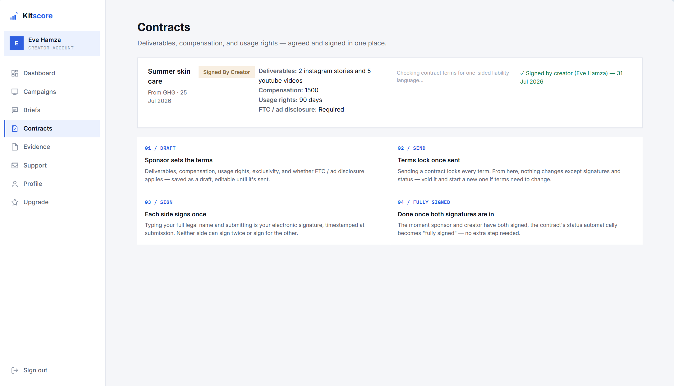 Kitscore contract with automatic clause scan for one-sided liability language